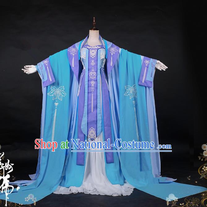 Traditional Ancient Chinese Imperial Consort Costume, Elegant Hanfu Cosplay Fairy Wide Sleeve Dress, Chinese Tang Dynasty Imperial Empress Embroidery Lotus Tailing Clothing for Women