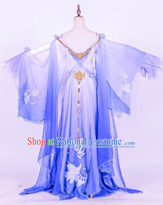 Traditional Ancient Chinese Imperial Consort Costume, Elegant Hanfu Cosplay Fairy Irregular Wide Sleeve Dress, Chinese Tang Dynasty Imperial Empress Embroidery Tailing Clothing for Women