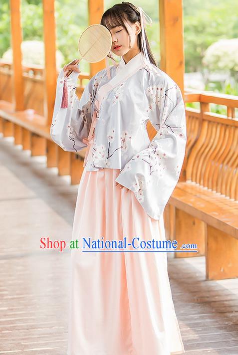 Traditional Ancient Chinese Female Costume Blouse and Dress Complete Set, Elegant Hanfu Clothing Chinese Ming Dynasty Palace Lady Embroidered Pear Flower Clothing for Women