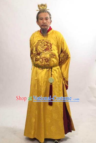 Traditional Ancient Chinese Imperial Emperor Costume, Elegant Hanfu Palace King Robe, Chinese Tang Dynasty Majesty Embroidered Dragon Clothing for Men