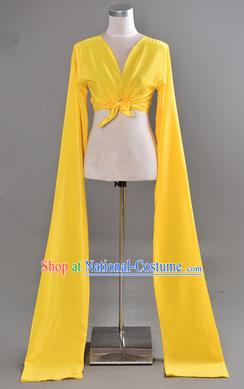 Traditional Chinese Long Sleeve Water Sleeve Dance Suit China Folk Dance Koshibo Long Yellow Ribbon for Women