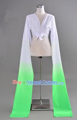 Traditional Chinese Long Sleeve Water Sleeve Dance Suit China Folk Dance Koshibo Long White and Geen Gradient Ribbon for Women