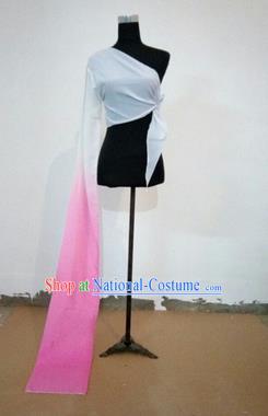 Traditional Chinese Long Sleeve Single Water Sleeve Dance Suit China Folk Dance Koshibo Long Pink and White Ribbon for Women