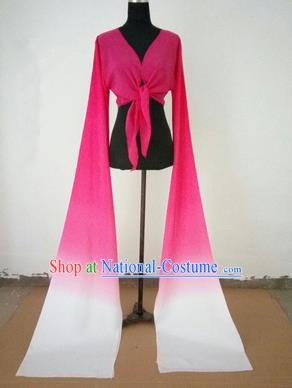 Traditional Chinese Long Sleeve Wide Water Sleeve Dance Suit China Folk Dance Koshibo Long White and Pink Gradient Ribbon for Women