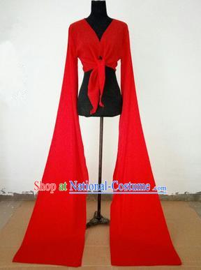 Traditional Chinese Long Sleeve Wide Water Sleeve Dance Suit China Folk Dance Koshibo Long Red Ribbon for Women