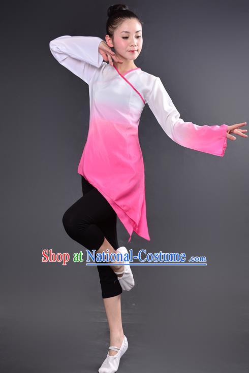 Traditional Chinese Yangge Fan Dancing Costume, China Folk Dance Yangko Dance Pink Dress For Women