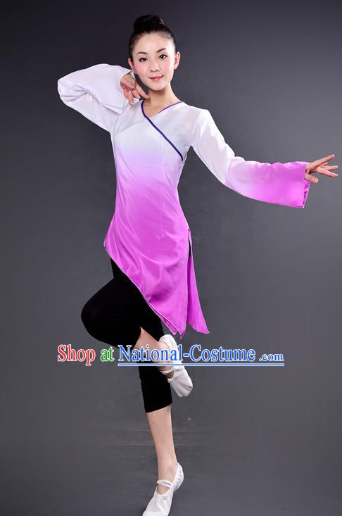 Traditional Chinese Yangge Fan Dancing Costume, China Folk Dance Yangko Dance Lilac Dress For Women