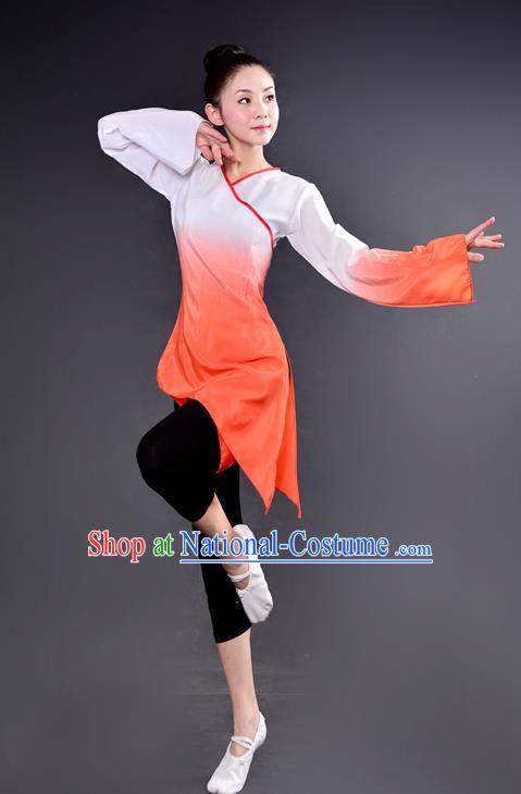 Traditional Chinese Yangge Fan Dancing Costume, China Folk Dance Yangko Dance Orange Dress For Women