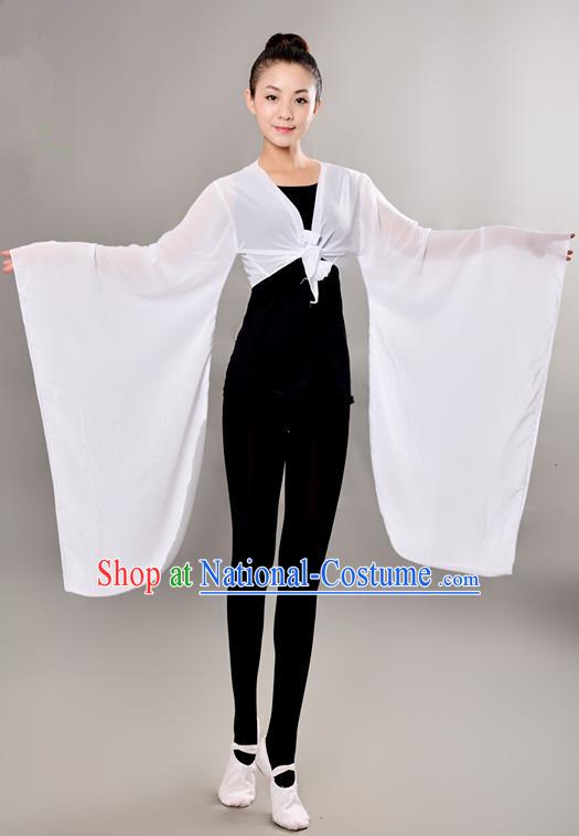 Traditional Chinese Wide Sleeve Water Sleeve Dance Suit China Folk Dance Chiffon White Blouse for Women