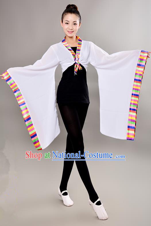 Traditional Chinese Tibetan Nationality Wide Sleeve Water Sleeve Dance Suit China Folk Dance Koshibo White Blouse for Women