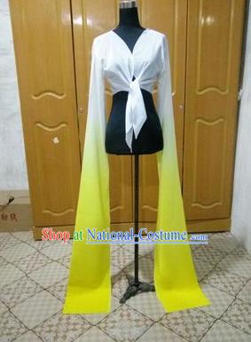 Traditional Chinese Long Sleeve Water Sleeve Dance Suit China Folk Dance Koshibo Long White and Yellow Gradient Ribbon for Women