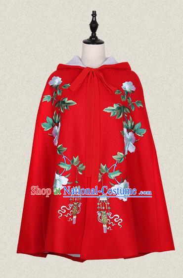 Traditional Ancient Chinese Female Costume Cardigan, Elegant Hanfu Short Cloak Chinese Ming Dynasty Palace Lady Embroidered Hooded Red Cape Clothing for Women