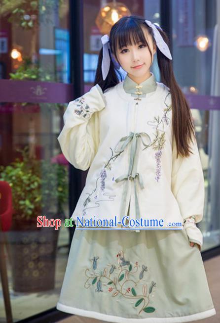 Traditional Ancient Chinese Female Costume Improved Blouse Vest and Skirt Complete Set, Elegant Hanfu Clothing Chinese Ming Dynasty Palace Princess Embroidered Clothing for Women