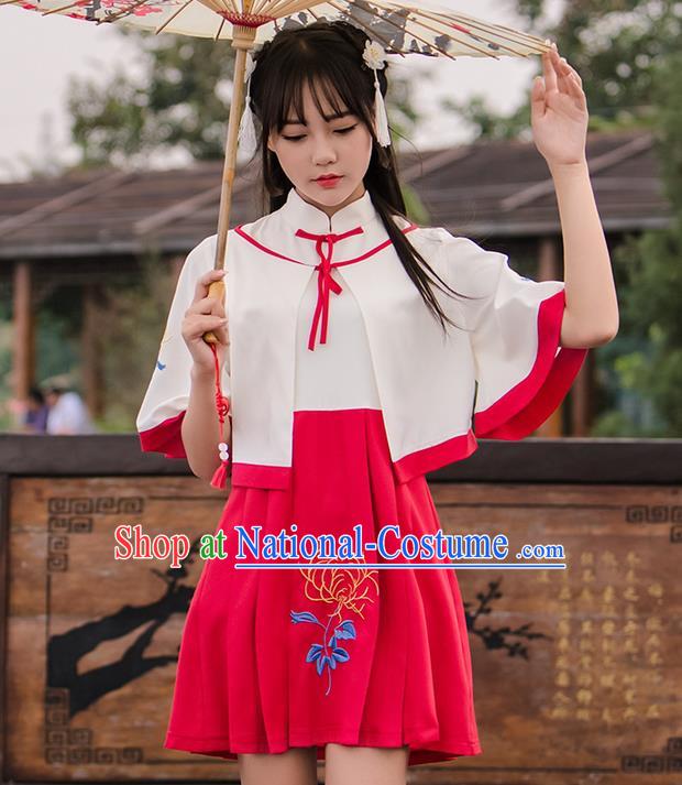 Traditional Ancient Chinese Female Costume Improved Short Coat and Dress Complete Set, Elegant Hanfu Clothing Chinese Ming Dynasty Palace Princess Embroidered Clothing for Women