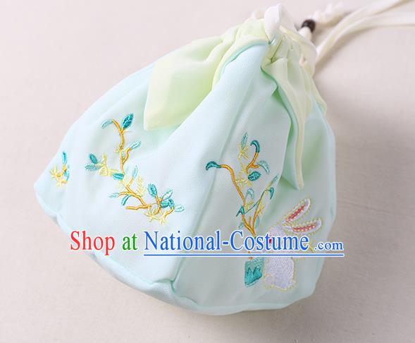 Traditional Ancient Chinese Embroidered Handbags Hanfu Embroidered Rabbit Flowers Square Light Green Bag for Women