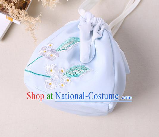 Traditional Ancient Chinese Embroidered Handbags Hanfu Embroidered Rabbit Flowers Square Light Blue Bag for Women