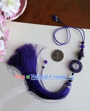 Traditional Chinese Handmade Ancient Hanfu Jade Wearing Violet Agate Pendant Sword Tassel for Men