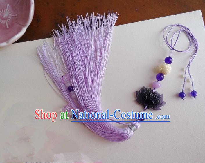 Traditional Chinese Handmade Ancient Hanfu Jade Wearing Violet Agate Lotus Pendant Sword Tassel for Men