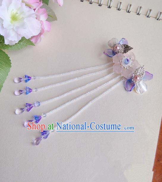 Traditional Handmade Chinese Ancient Classical Hair Accessories Barrettes Hairpin, Pink Crystal Shell Pearl Hair Sticks Hair Jewellery, Hair Fascinators Hairpins for Women