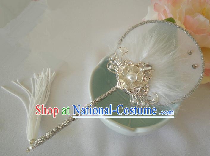 Traditional Chinese Handmade Ancient Hanfu White Little Feather Fan Props