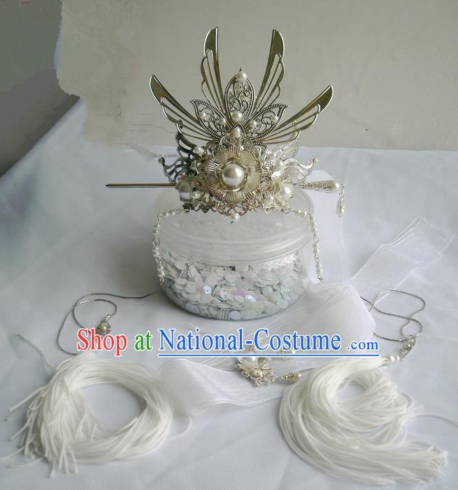 Traditional Handmade Chinese Ancient Classical Hair Accessories Male Hairdo Crown, Hair Sticks Hair Jewellery, Hair Tassel Hairpins for Men