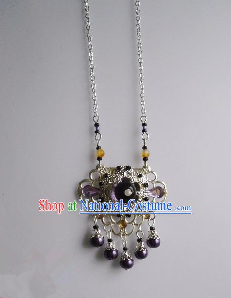 Traditional Handmade Chinese Ancient Classical Accessories Necklace Purple Longevity Lock for Women