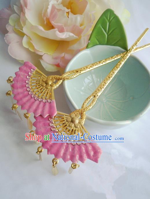 Traditional Handmade Chinese Ancient Classical Hair Accessories Barrettes Hairpin, Pink Crystal Shell Hair Sticks Hair Jewellery, Hair Fascinators Hairpins for Women