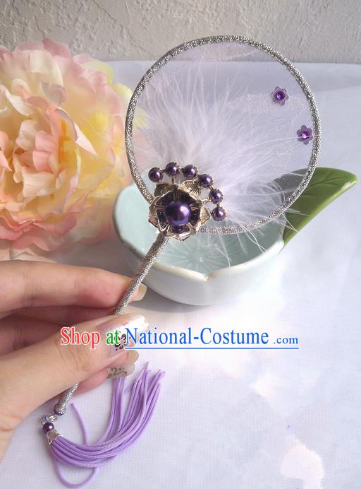 Traditional Chinese Handmade Ancient Hanfu Purple Plush Little Fan Props