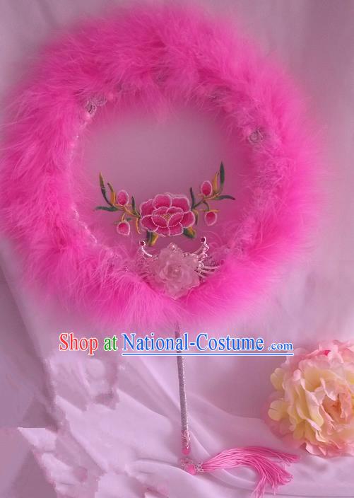 Traditional Chinese Handmade Ancient Hanfu Cosplay Round Embroidered Fan Props for Women