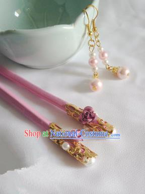 Traditional Handmade Chinese Ancient Classical Hair Accessories Pink Wooden Hairpins for Women