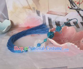 Traditional Chinese Handmade Ancient Hanfu Waist Jewelry Jade Wearing Blue Agate Chinese Knot Pendant Sword Tassel for Men