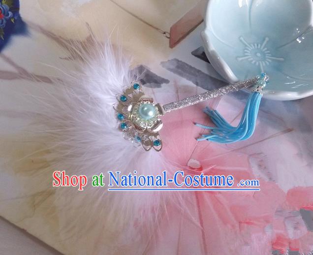 Traditional Chinese Handmade Ancient Hanfu Cosplay White Feather Little Fan Props