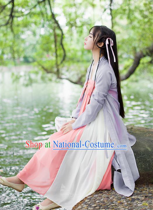 Traditional Ancient Chinese Female Costume Cardigan Blouse and Dress Complete Set, Elegant Hanfu Clothing Chinese Tang Dynasty Palace Princess Clothing for Women