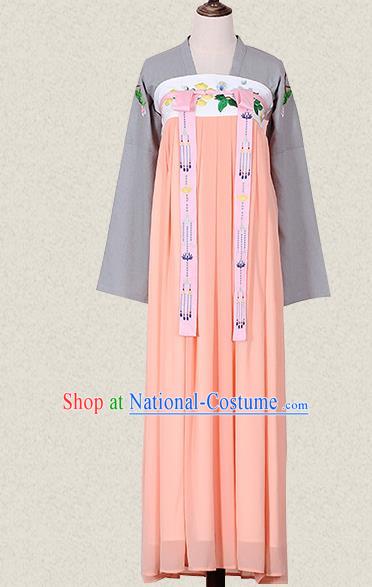 Traditional Ancient Chinese Female Costume Blouse and Dress Complete Set, Elegant Hanfu Clothing Chinese Tang Dynasty Embroidering Flower Palace Princess Clothing for Women