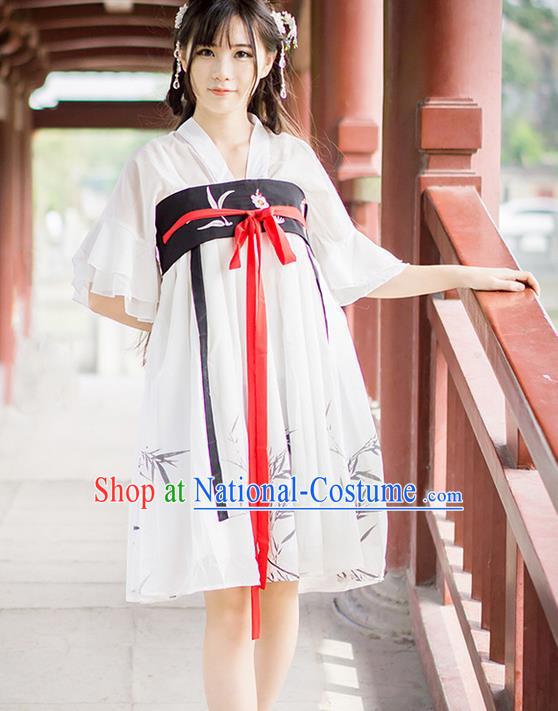 Traditional Ancient Chinese Female Costume Improved Blouse and Short Dress Complete Set, Elegant Hanfu Clothing Chinese Song Dynasty Palace Princess Ink Painting Bamboo Clothing for Women