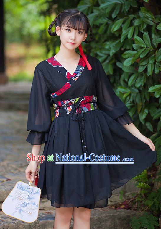 Traditional Ancient Chinese Female Costume Improved Black Dress Complete Set, Elegant Hanfu Clothing Chinese Ming Dynasty Palace Princess Clothing for Women