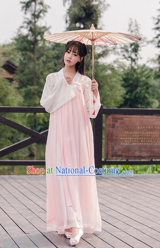 Traditional Ancient Chinese Female Costume Blouse and Dress Complete Set, Elegant Hanfu Clothing Chinese Tang Dynasty Embroidered Palace Princess Clothing for Women