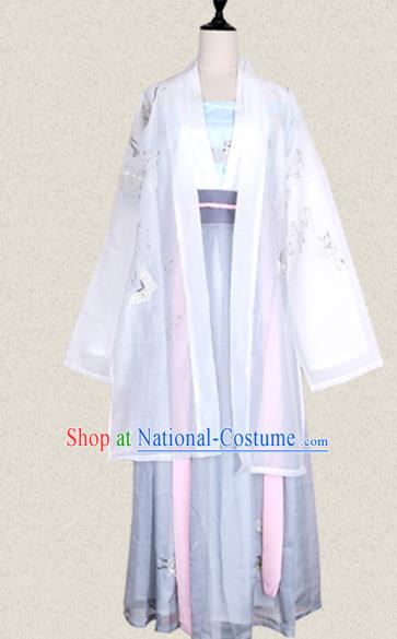 Traditional Ancient Chinese Female Costume Wide Sleeve Cardigan, Elegant Hanfu Clothing Chinese Tang Dynasty Embroidering Butterfly Palace Princess Clothing for Women