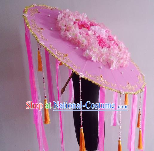 Traditional Chinese Handmade Ancient Hanfu Dance Pink Flowers Umbrella Props for Women