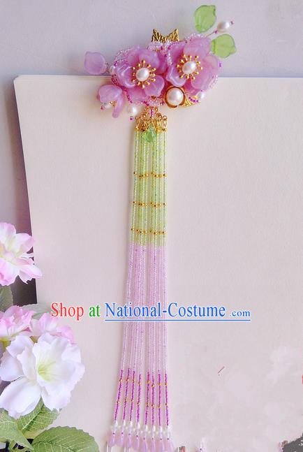 Traditional Handmade Chinese Ancient Princess Classical Accessories Jewellery Coloured Glaze Hair Sticks Hair Jewellery, Pearl Long Tassels Hair Fascinators Hairpins for Women