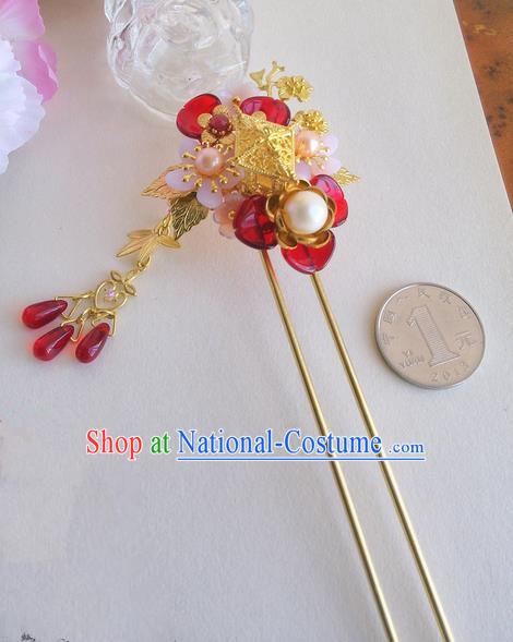 Traditional Handmade Chinese Ancient Princess Classical Accessories Jewellery Pure Copper Coloured Glaze Hair Sticks Hair Jewellery, Pearl Hair Fascinators Hairpins for Women