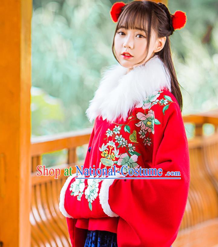 Traditional Ancient Chinese Embroidered Hanfu Muff Embroidered Penoy Red Handwarmers for Women