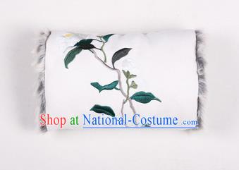 Traditional Ancient Chinese Embroidered Hanfu Muff Embroidered Camellia White Handwarmers for Women