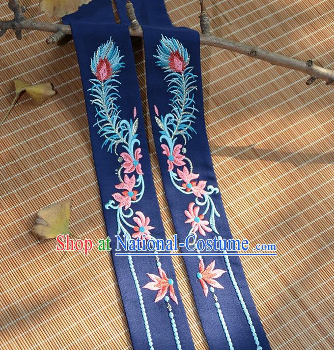 Traditional Ancient Chinese Embroidered Hanfu Hair Snood Embroidered Ombre Flowers Navy Silk Bandeau for Women