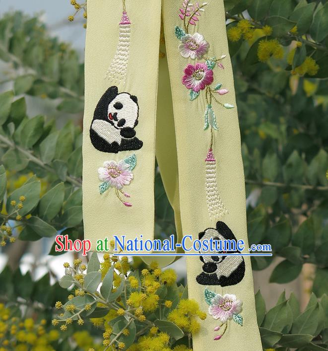 Traditional Ancient Chinese Embroidered Hanfu Hair Snood Embroidered Panda Yellow Silk Bandeau for Women