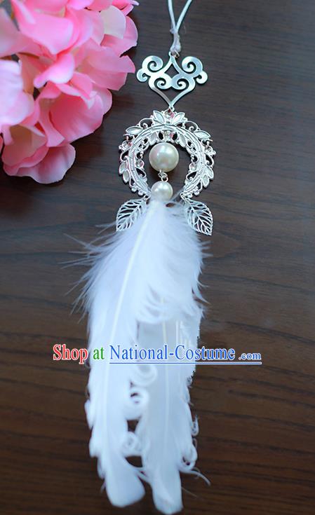 Traditional Chinese Handmade Ancient Hanfu Waist Jewelry Jade Wearing Palace Feather Pendant Sword Tassel for Women