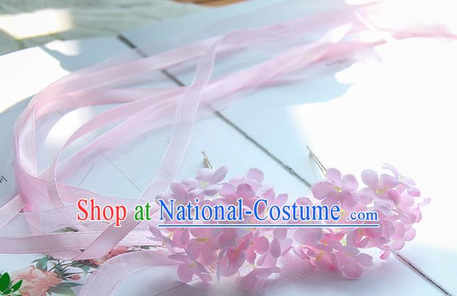 Traditional Handmade Chinese Ancient Princess Classical Accessories Jewellery Pearl Hair Sticks Long Ribbon Pink Hair Claws, Hair Fascinators Hairpins for Women