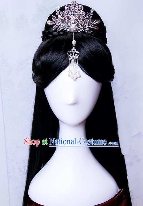 Traditional Handmade Ancient Chinese Tang Dynasty Princess Hair Decoration and Wig Complete Set, Ancient Chinese Empress Headwear and Wig for Women