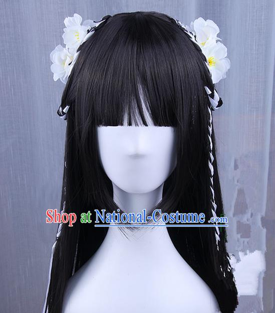 Traditional Handmade Ancient Chinese Han Dynasty Princess Hair Decoration and Wig Complete Set, Ancient Chinese Young Lady Headwear and Wig for Women