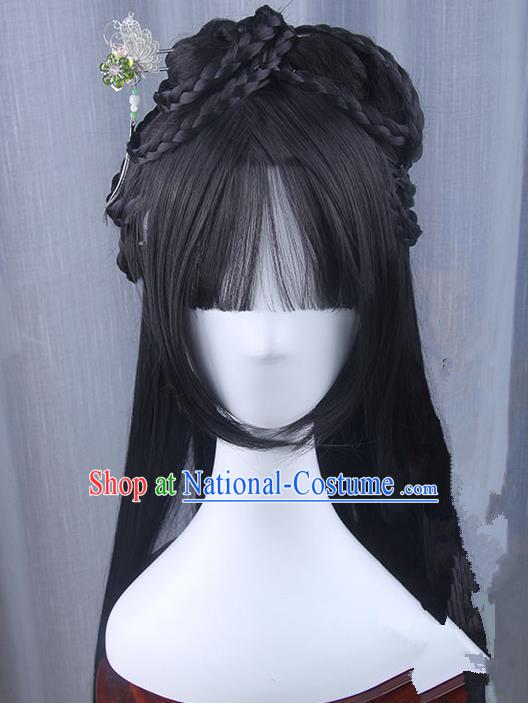 Traditional Handmade Ancient Chinese Han Dynasty Princess Hair Decoration and Wig Complete Set, Ancient Chinese Young Lady Headwear and Wig for Women